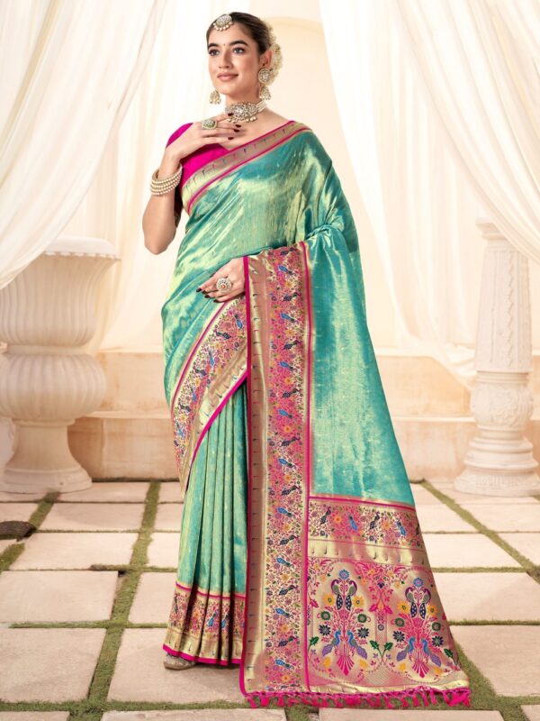 Attractive Sea Green Paithani Tissue Saree 2 scaled 1