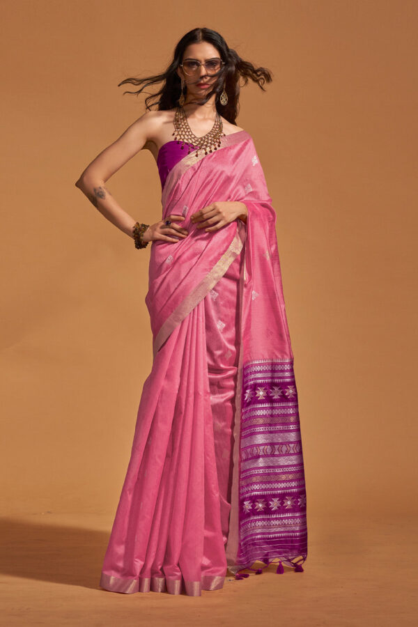 Baby Pink Banarasi Silk Saree With Blouse Peice 1