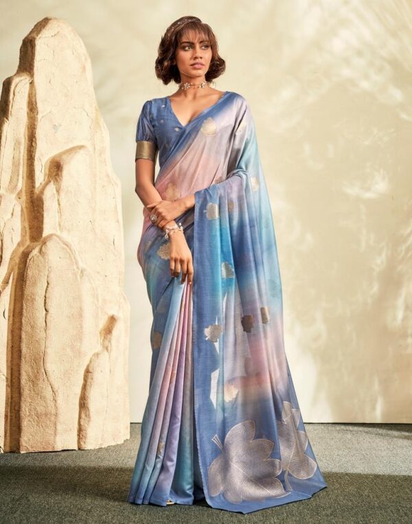 Blue Printed Khadi Silk Saree 2