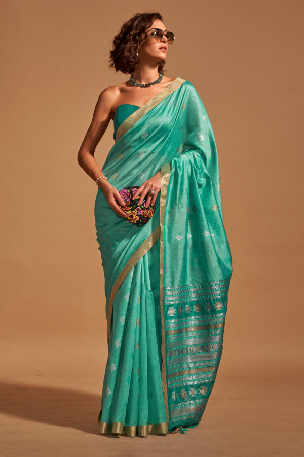 Bottle Green Banarasi Silk Saree With Blouse Peice 1