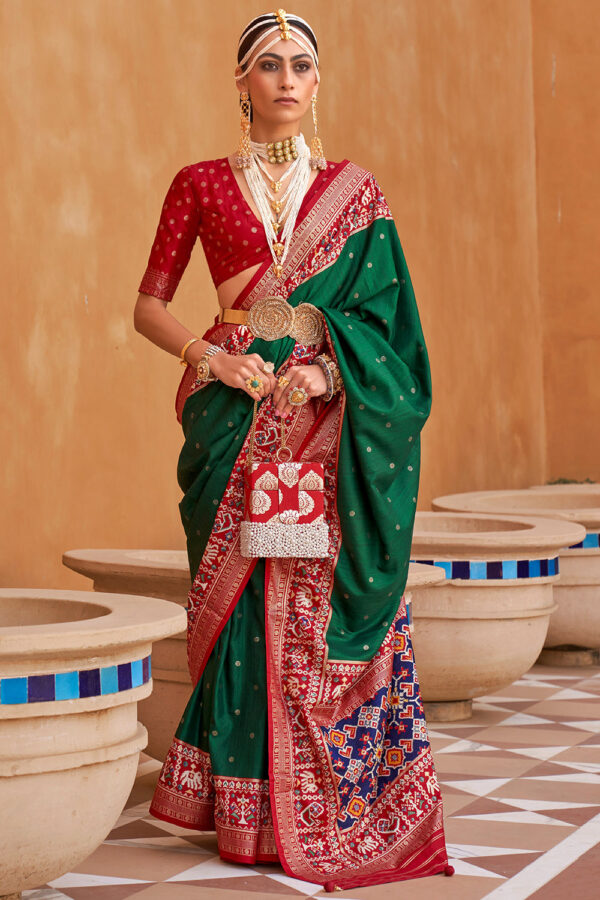 Dark Green Patola silk Saree 1