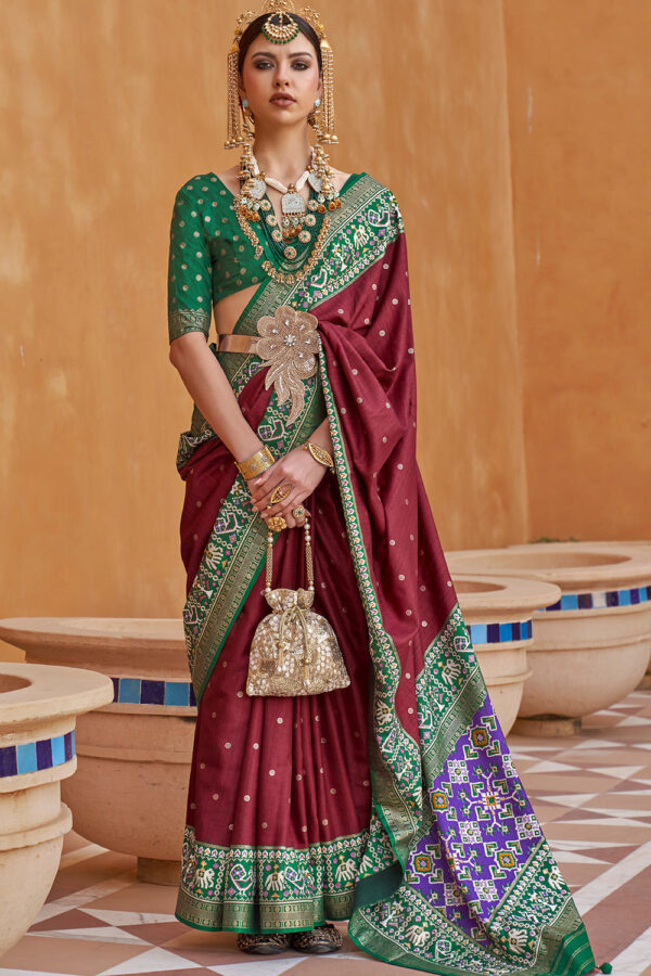 Dark maroon patola silk saree 1