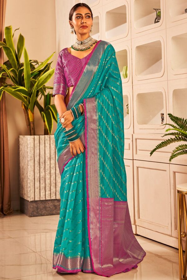 Firozi Blue banarasi Saree 1