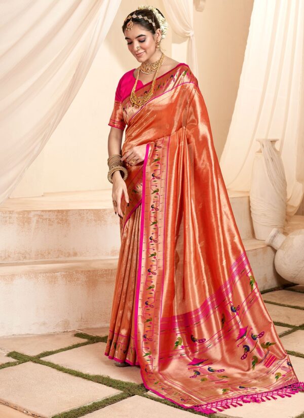 Jacquard Work Orange Tissue Classic Paithani Saree 3