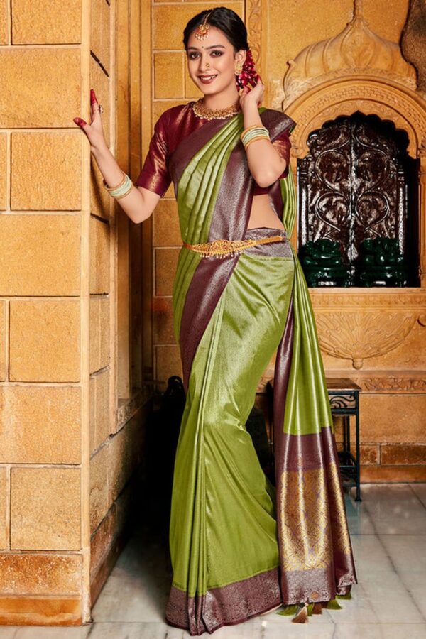 Mehendi green and wine kanjivaram saree 1