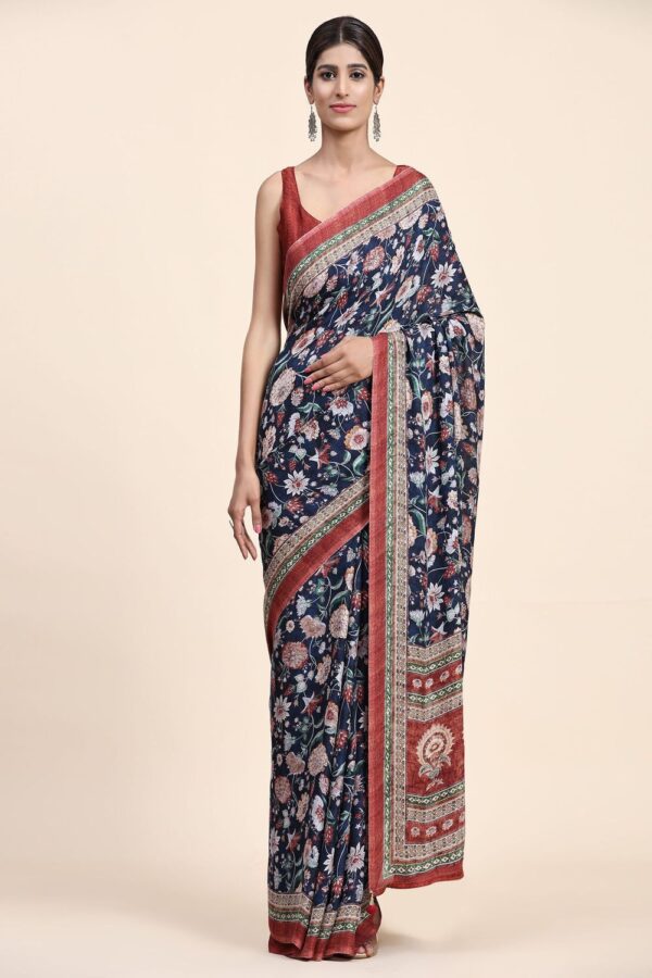 Navy blue art silk brasso saree 1