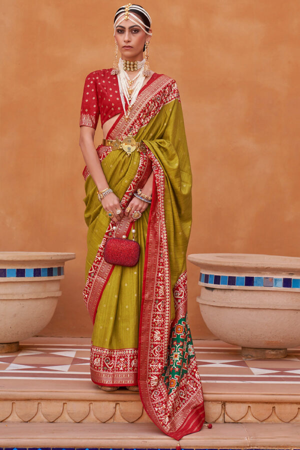 Olive Green Patola Silk Saree 1