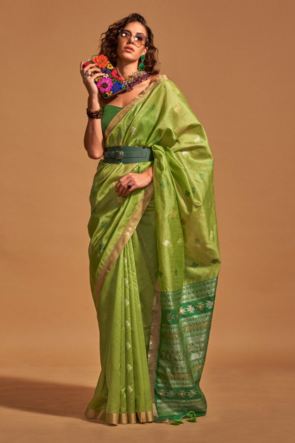 Parrot Green Banarasi Pure Silk Saree 1