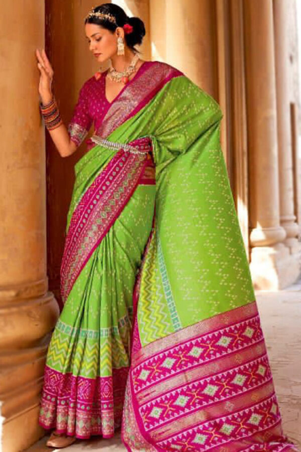 Parrot Green Silk Patola Saree 1