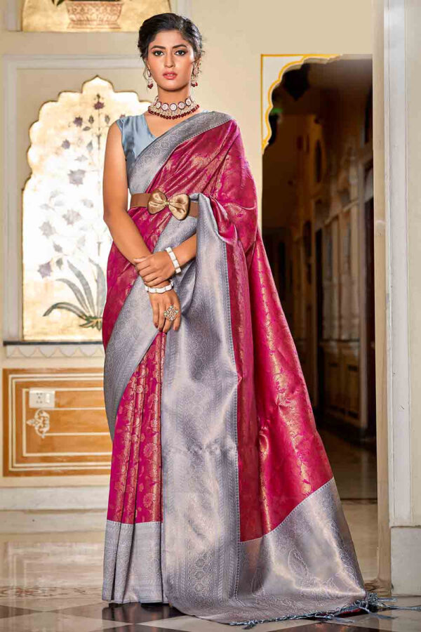 Pink Grey banarasi silk saree 2