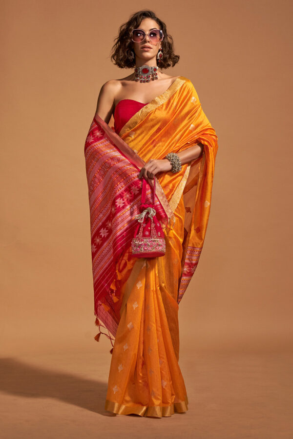 Traditional Yellow Banarasi Silk Saree 1