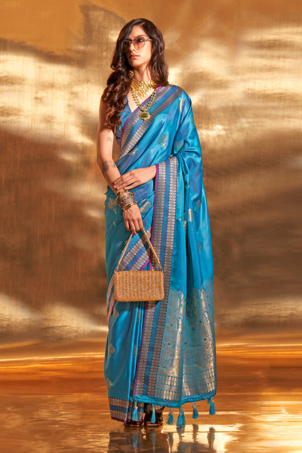 Turquoise Blue Banarasi Silk Saree