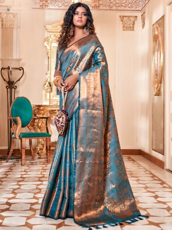 azure blue kanjivaram saree 1