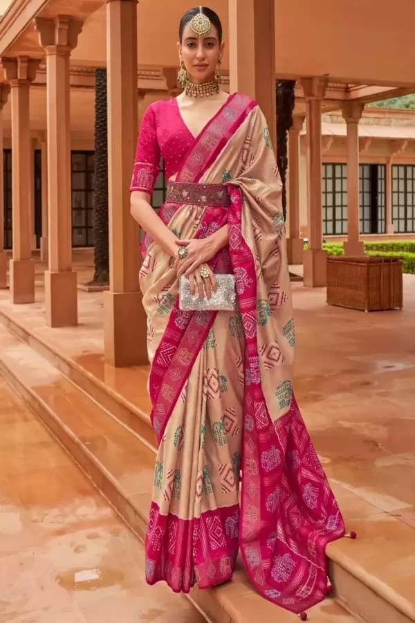 beige and pink saree 1 1