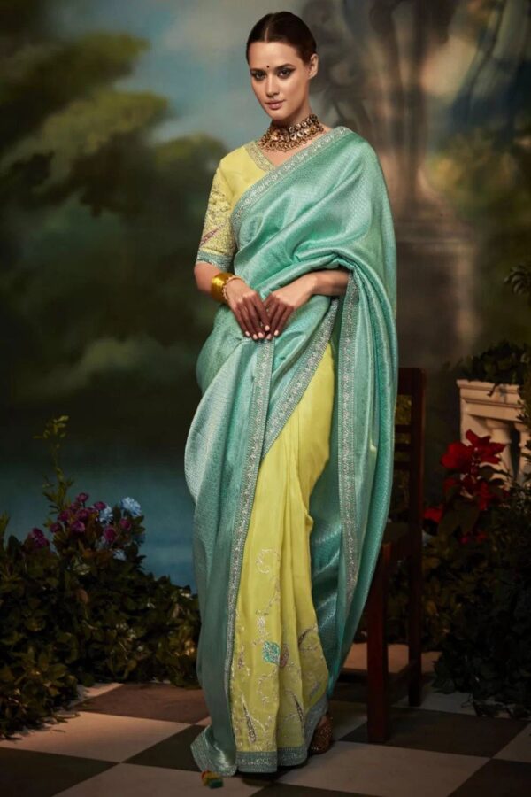 blue yellow silk saree 1