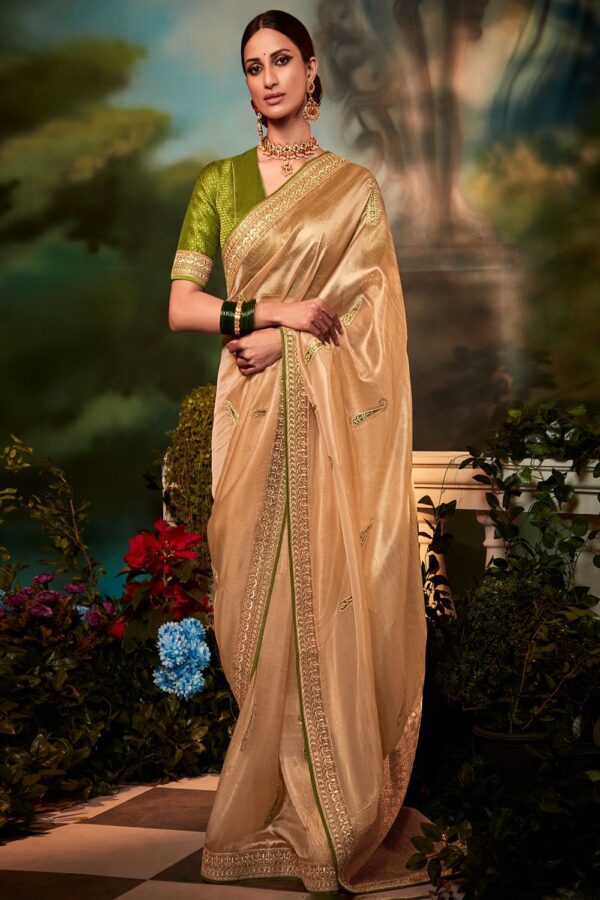 copper golden organza saree 3