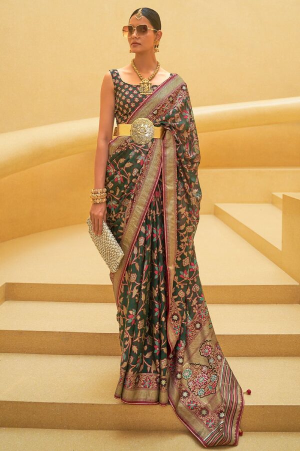 dark green organza saree 2