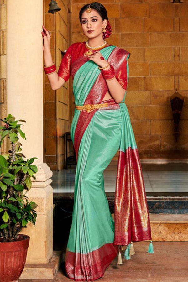 green and red kanjivaram saree 2