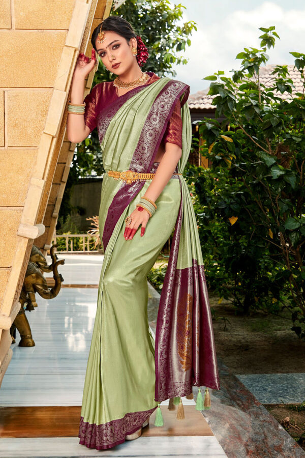 green and wine kanjivaram saree 3