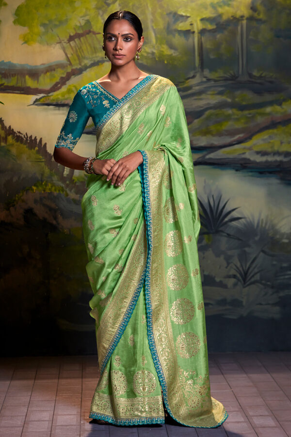 green dola silk saree 1