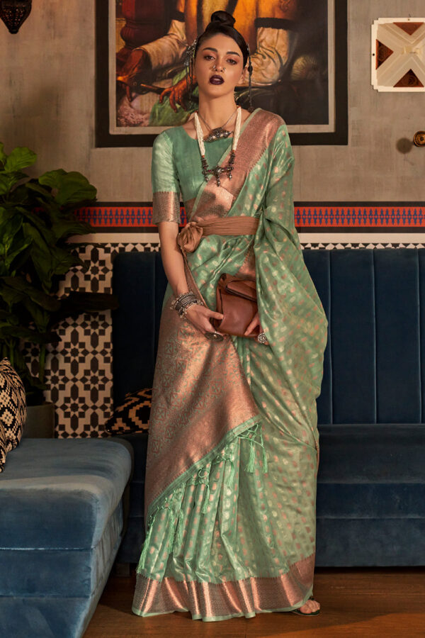 green tissue saree 2