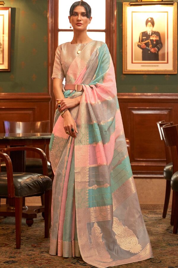 grey multicolor organza saree 1