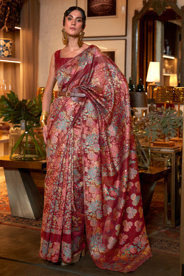 maroon pashmina silk saree 4