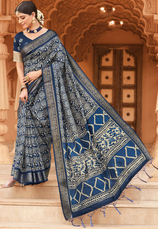 navy blue batik saree 1