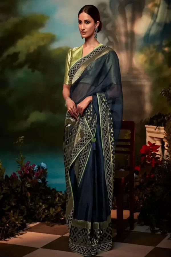 navy blue organza saree 1