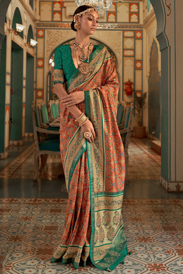 orange and green patola saree 2