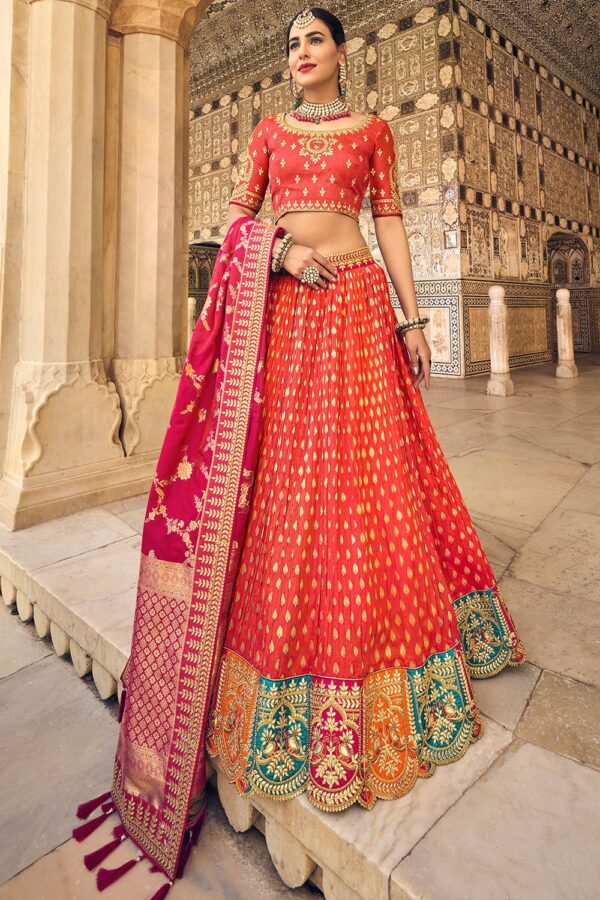 orange banarasi lehenga choli 4