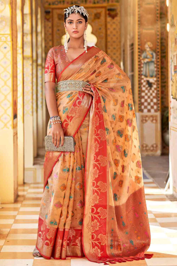 orange banarasi silk saree 2