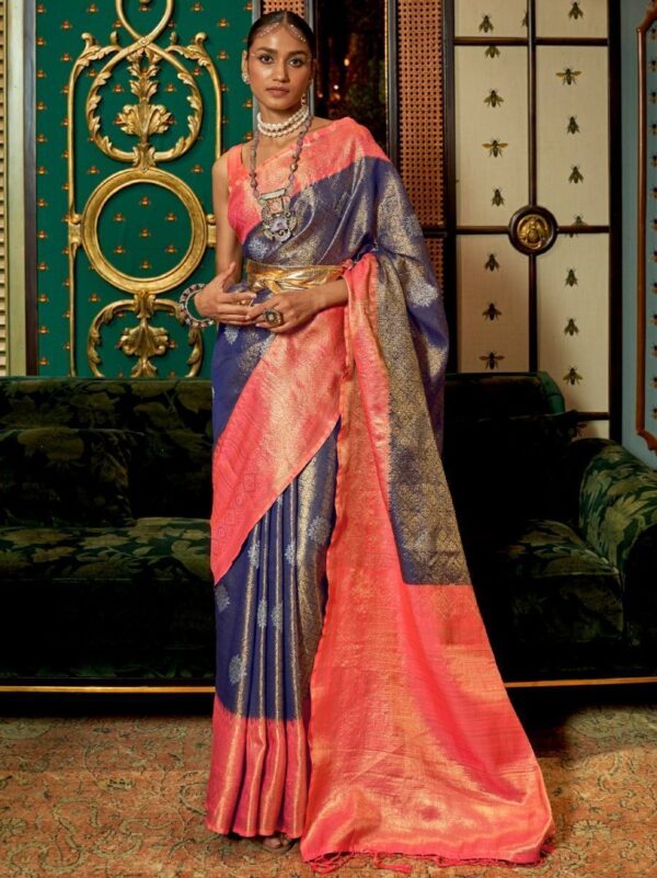 peach and blue kanjivaram saree 2