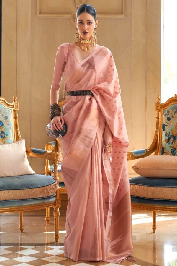 peach tissue silk saree 4