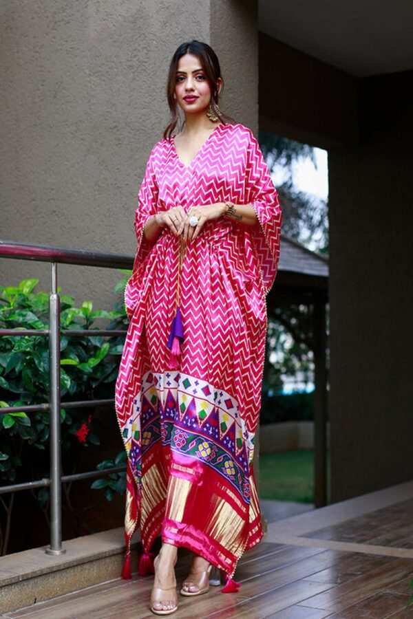 pink Digital print gaji silk kaftan 3