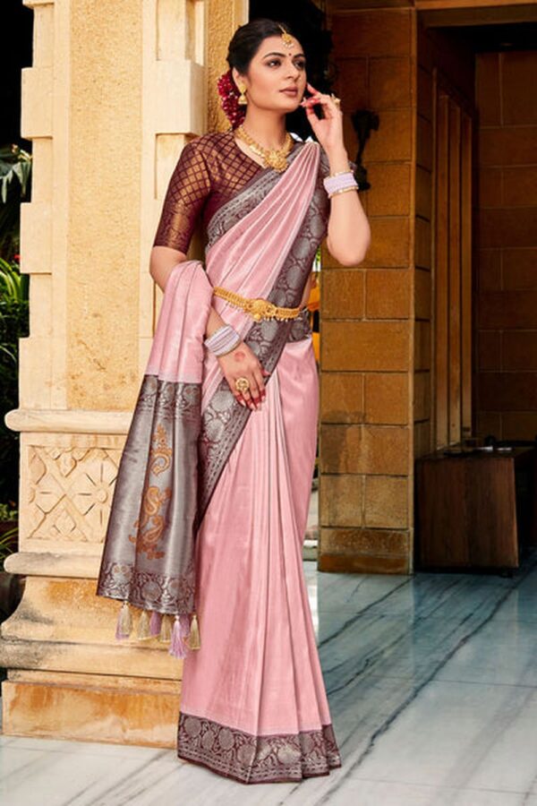 pink and wine kanjivaram saree 1