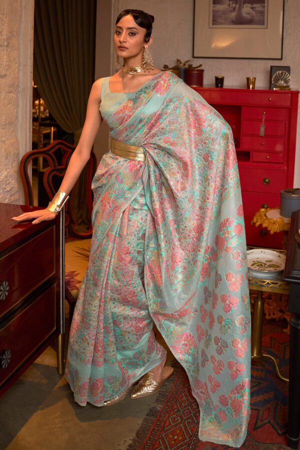 powder blue pashmina saree 3