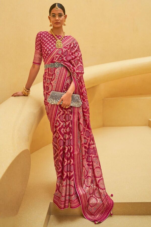 rani pink organza brasso saree 3