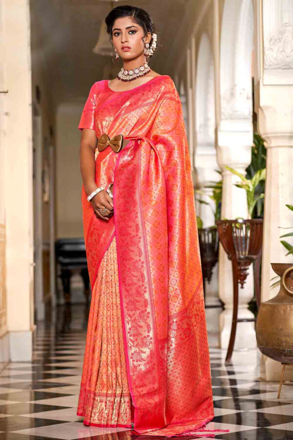 red orange banarasi saree 2