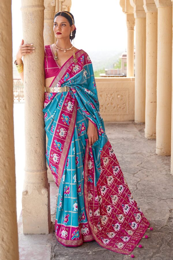 sky Blue patola silk saree 4