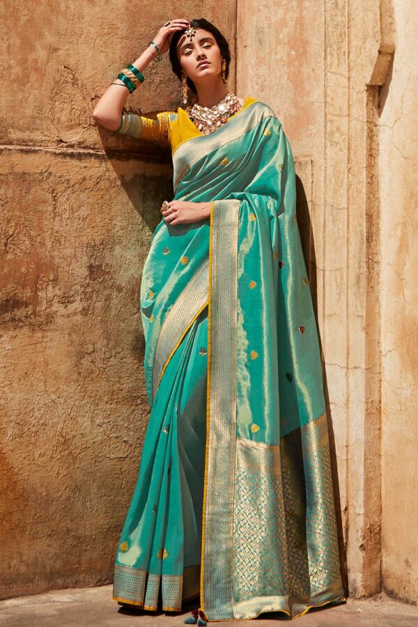 sky blue silk saree 2