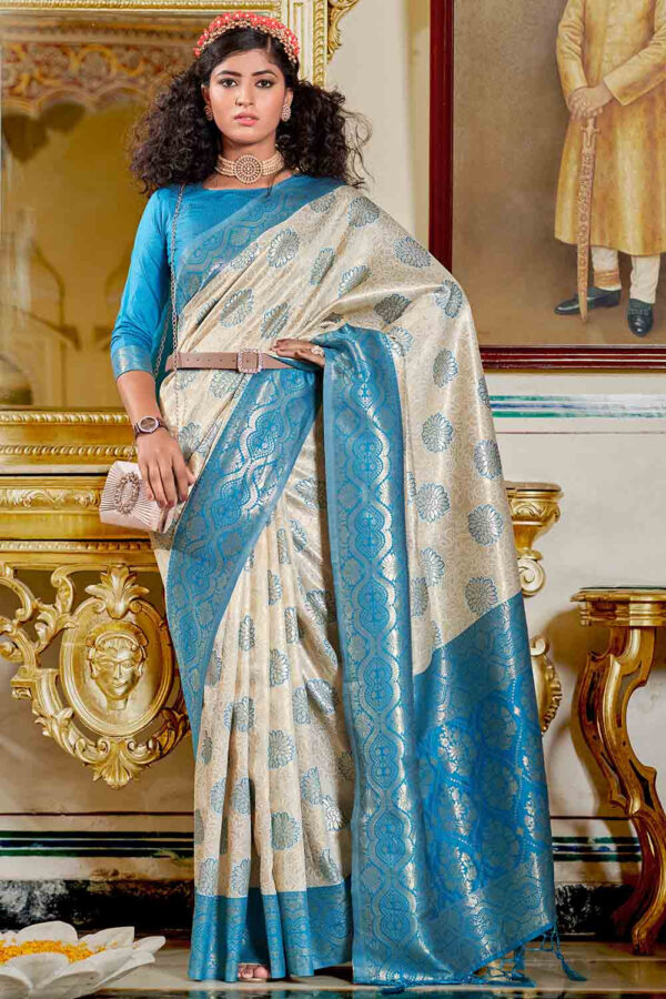 white and blue saree 1