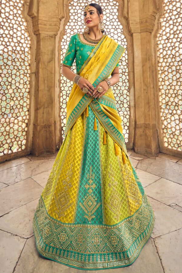 yellow banarasi lehenga choli 1