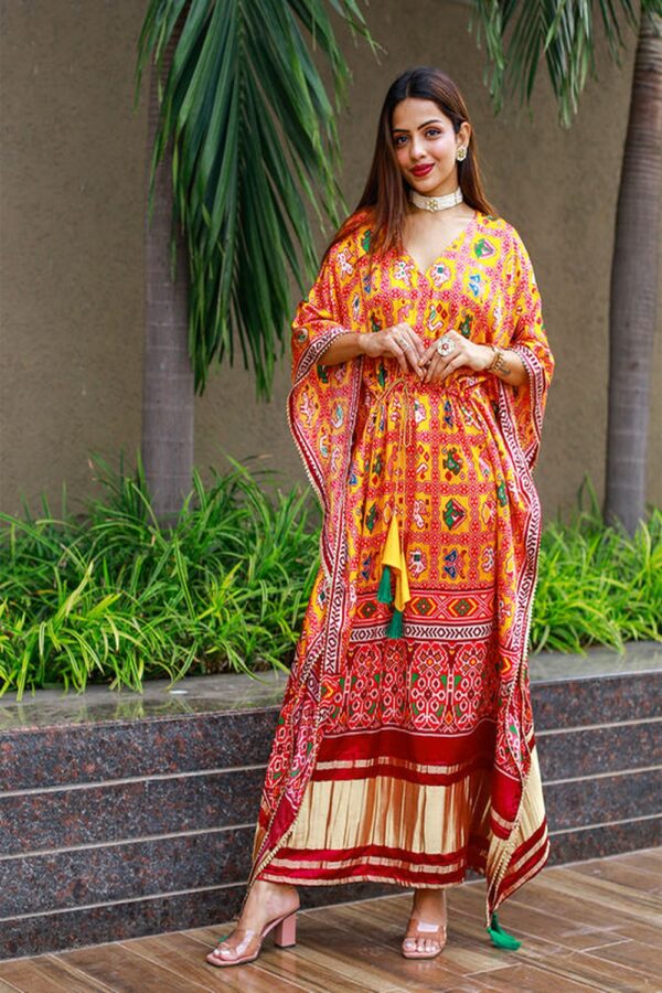 yellow digital print gaji silk kaftan 2