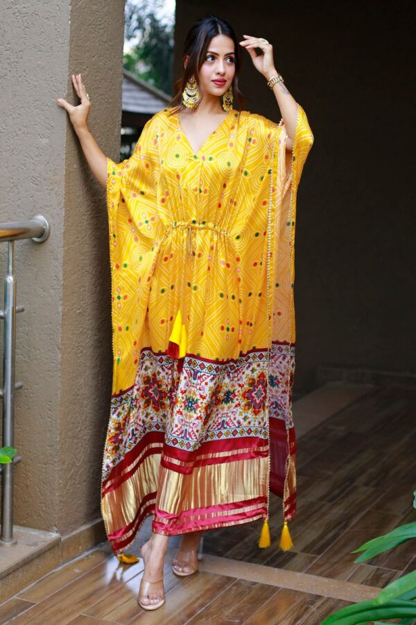 yellow gaji silk kaftan 3