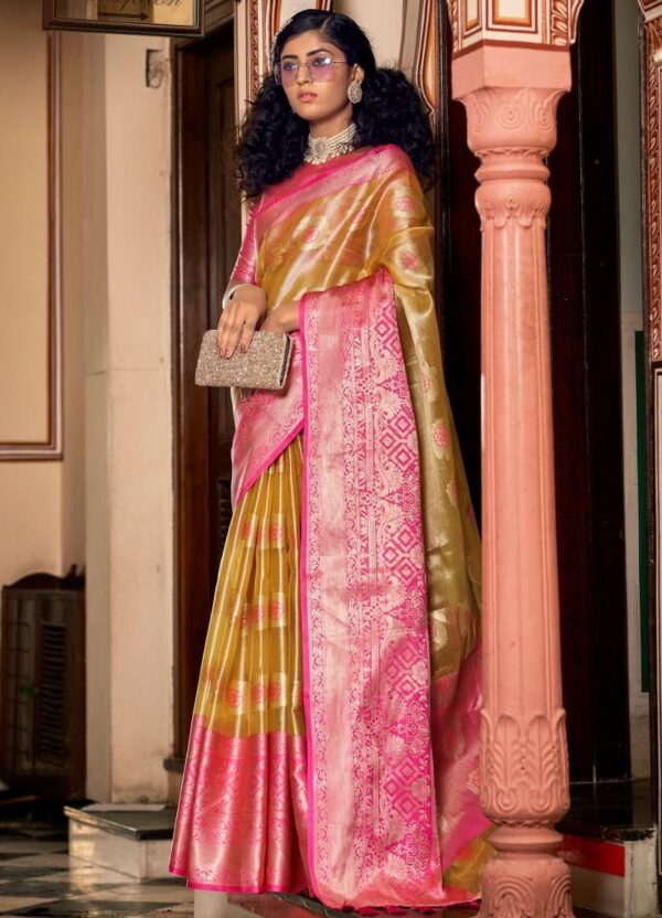 yellow organza silk saree 1 1